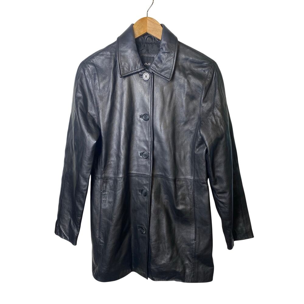 JLC New York Women's Black Leather Button Front Coat Women's Size Small